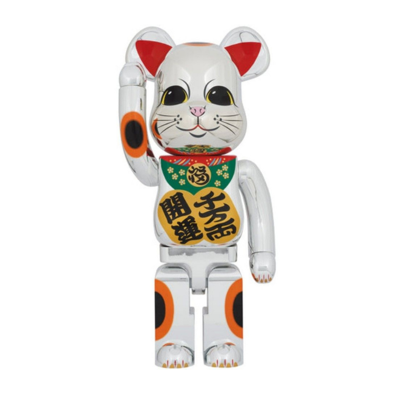 Bearbrick Manekineko Lucky Cat Silver 1000%